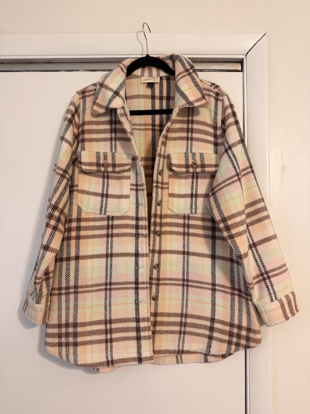 Universal Thread Cream, Brown and Black Plaid Jacket